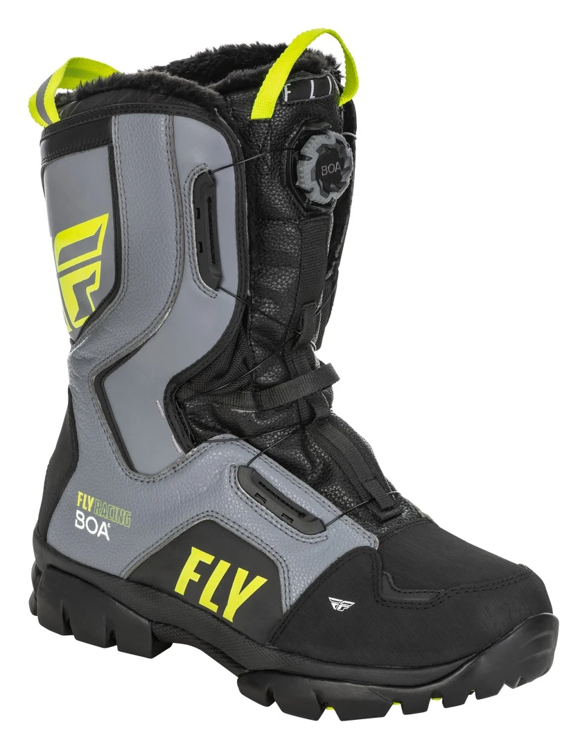 Fly Racing Snow Marker BOA Boots -Revzilla Motorcycle Shop fly racing snow marker boa boots black grey hi viz